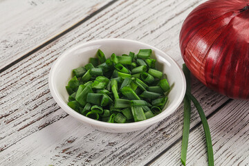 Diced green onion in the bowl