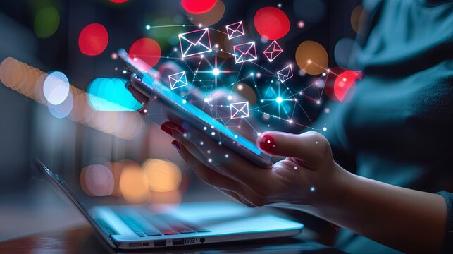 email marketing concept, email with notification alert, Direct selling project in customer list business for email