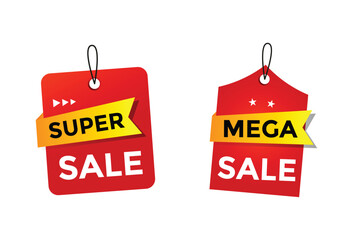 Collection of realistic sales tags with discounts Hanging mega labels and tags set