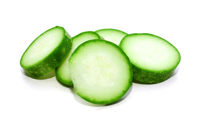 Fresh pumpkins are placed on a white background - stock photo
