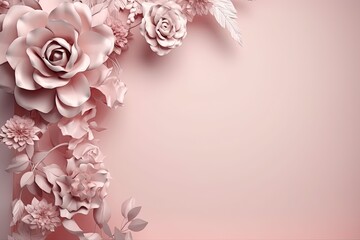 Beautiful festive frame background with paper pink floral design and copy space for text. 