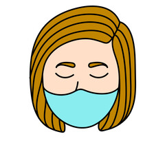 female wearing face mask hand drawn color vector illustration