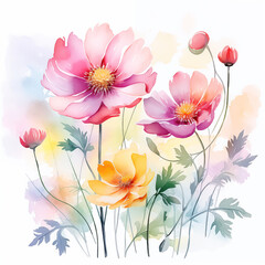 Obraz premium watercolor summer flowers on white background