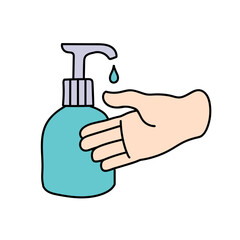 disinfected hand using disinfectant hand drawn color vector illustration
