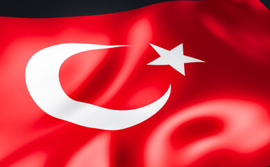 Flag of Turkey, shiny cloth. Banner, symbol and Turkish culture. Country, nation, election, government, politics and society. 3D illustration