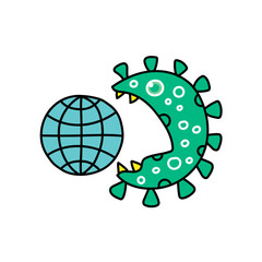 world and virus concept hand drawn color vector illustration