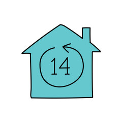 quarantine concept staying at home for 14 days hand drawn color vector illustration