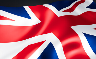 Fototapeta premium Flag of United Kingdom, shiny cloth. Banner, symbol and British culture. Country, nation, election, government, politics and society. 3D illustration
