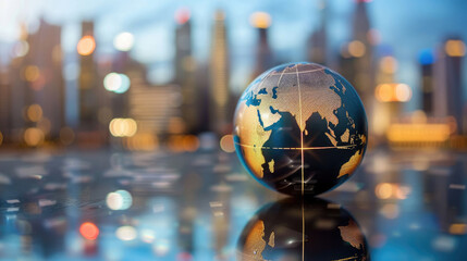 City Skyline with Digital Globe in Foreground