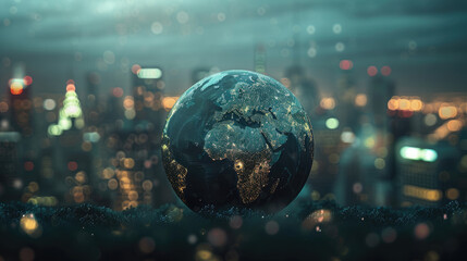 City Skyline with Digital Globe in Foreground