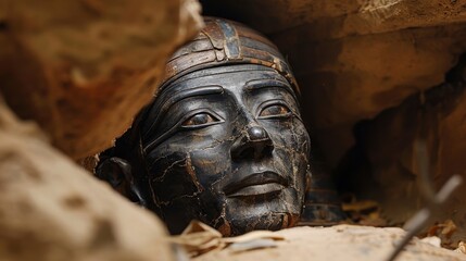 Fototapeta premium A mummy emerging from a sarcophagus in an ancient tomb