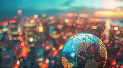 City Skyline with Digital Globe in Foreground