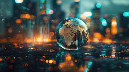 City Skyline with Digital Globe in Foreground