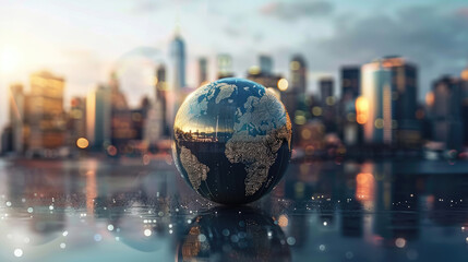 City Skyline with Digital Globe in Foreground