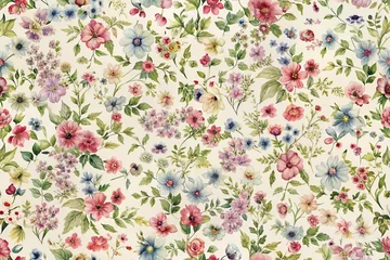 Wanddecoratie Bloemenwinkel Floral Kaleidoscope: seamless pattern featuring a scattering of delicate wildflowers  © patipas