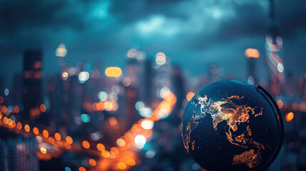 City Skyline with Digital Globe in Foreground