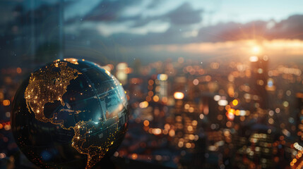 City Skyline with Digital Globe in Foreground