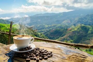 Steaming Colombian Coffee - Andes Mountains Reflection in Rich Coffee Growing Regions