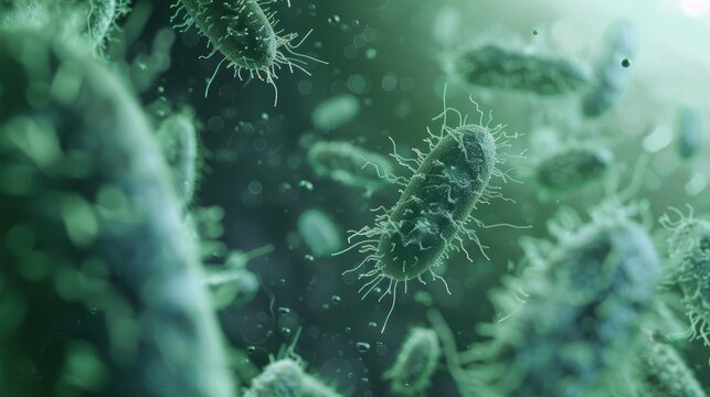 Airborne pathogens, microscopic view, floating particles, infection risk, health hazard