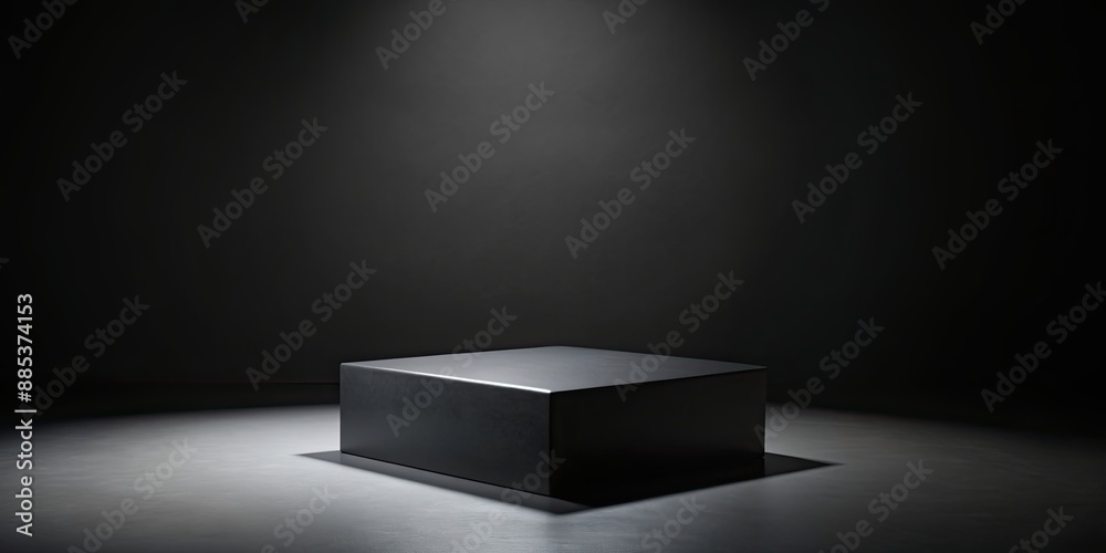 Wall mural Black podium with cube platform on dark background, podium, pedestal, display, black, dark, background, cube, platform