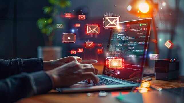 email marketing concept, email with notification alert, Direct selling project in customer list business for email