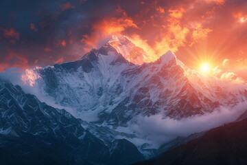 Fictional Himalayan Peaks Awash in Dawn's Glow Generated by AI
