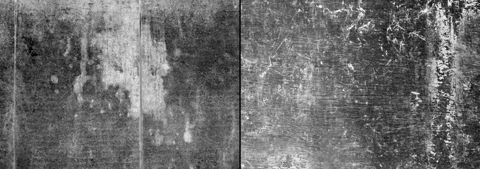 Fototapeta premium Two types grey concrete wall with scratches background.
