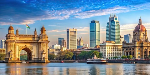 Obraz premium Mumbai skyline with famous landmarks, Mumbai, India, skyline,cityscape, buildings, architecture, skyscrapers