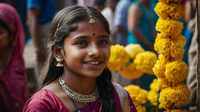 young teen girl Enjoying the holi festival, India