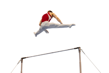 gymnast athlete exercising on horizontal bar, isolated on transparent background