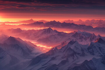 Fototapeta premium Fictional Himalayan Peaks Awash in Dawn's Glow Generated by AI