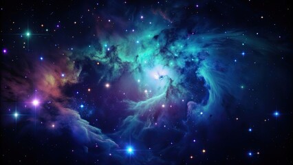 Colorful nebula with stars and cloud shape in space , Nebula, stars, colorful, galaxy, space, cloud, astronomy