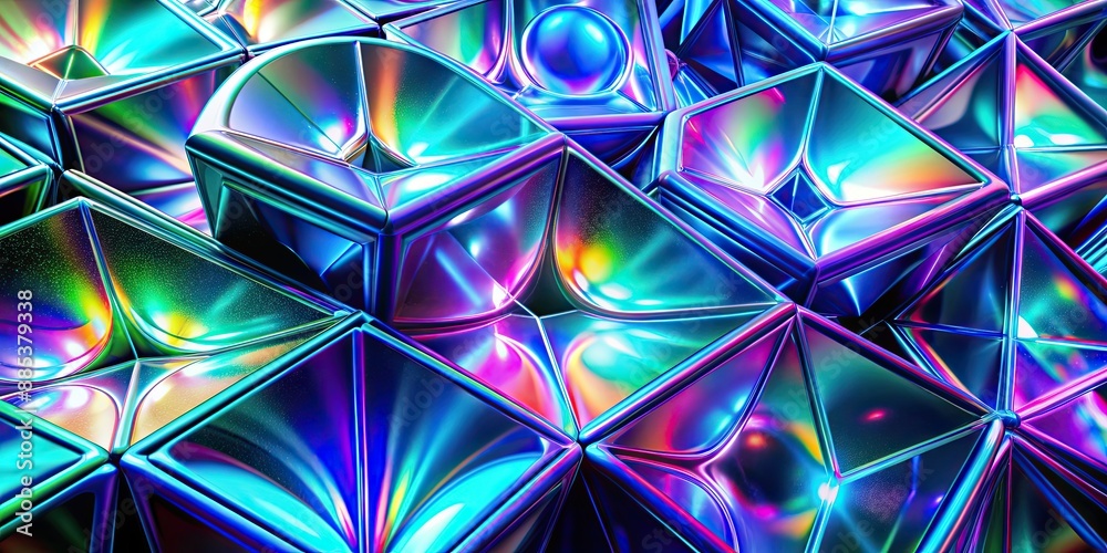 Sticker Abstract three-dimensional holographic shapes on a digital background, abstract,holographic, shapes, geometry, futuristic