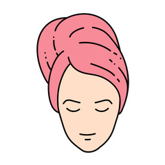 woman wearing headband hair towel hand drawn color vector illustration
