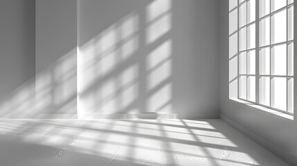 Obraz premium Sunlight Streaming Through Large Grid Windows in Minimalist White Room