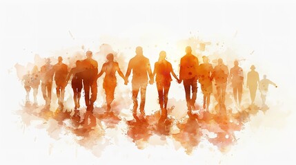 Obraz premium Group of workers painted in watercolor with copy space for text, labor day banner back view, Ai generated image