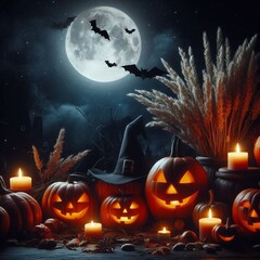 Naklejka premium halloween scene theme in the night and low light