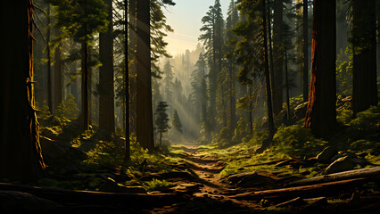 Redwood Forest - Wilderness, Digital Art, Nature, Painting, Outdoors Background, Backcountry Wallpaper