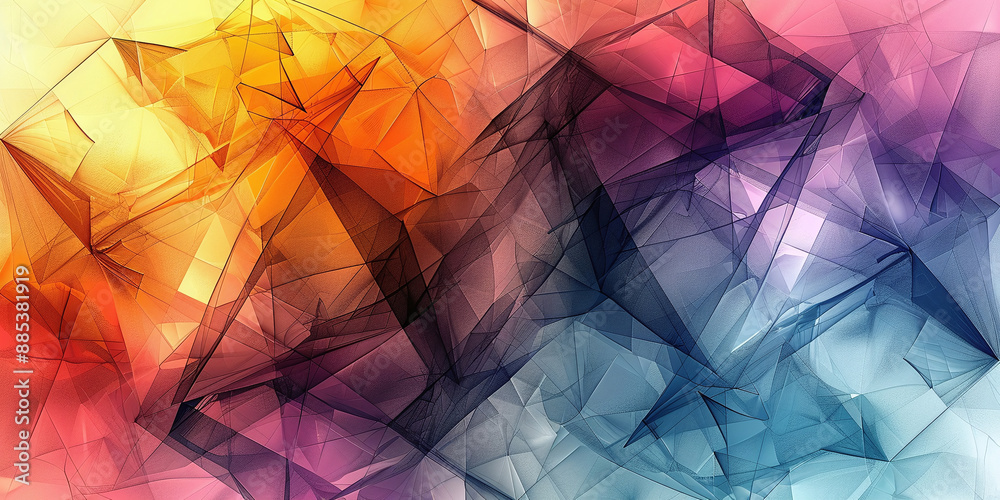 Wall mural a vibrant abstract composition featuring geometric triangles in a line art style. the intricate, mul