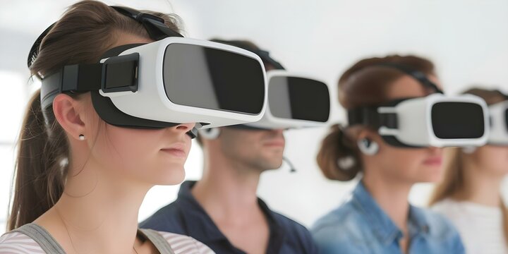 People working with VR headsets. Concept Virtual Reality Technology, Workplace Innovation, Team Collaboration, Modern Workspaces, Future of Technology