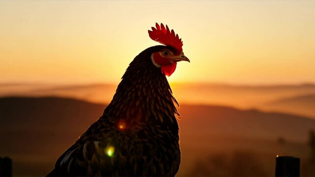 Chicken silhouette sunrise background