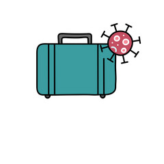 travel luggage with viruses hand drawn color vector illustration