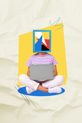 Photo collage trend artwork sketch image of headless young lady incognito person retro vintage...
