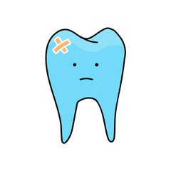 tooth with bandage hand drawn color vector illustration