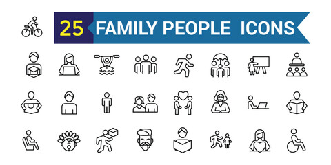 Family People line icon set. Outline icon collection. Editable vector stroke.