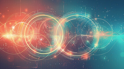 Obraz premium An artistic Venn diagram with glowing gold and teal circles. The intricate design highlights connections in a visually captivating way.
