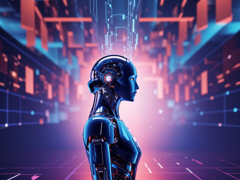 The girl's head is a robot. Technologies of the future and present.