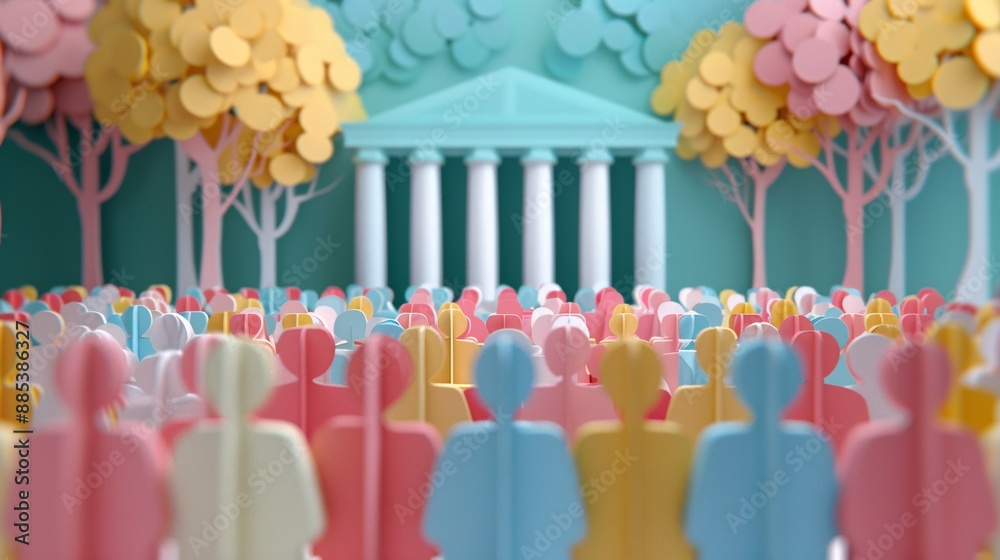 Aufkleber artistic depiction of a broadway theater in paper cut style with a crowd waiting to see a show showc