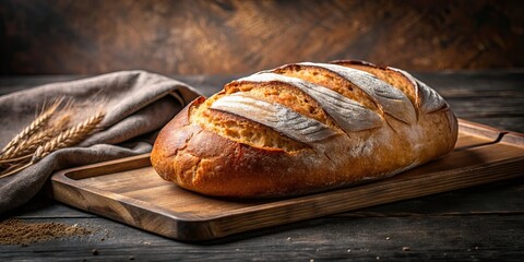 Freshly baked loaf of bread straight from the oven , bakery, homemade, artisan, rustic, warm, delicious, golden brown