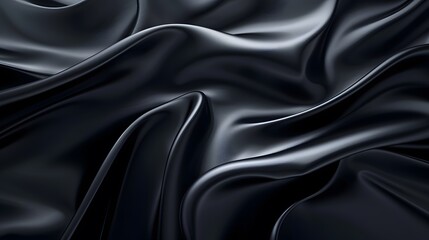Fototapeta premium Smooth Black Satin Fabric with Elegant Folds for Abstract Wallpaper Background.